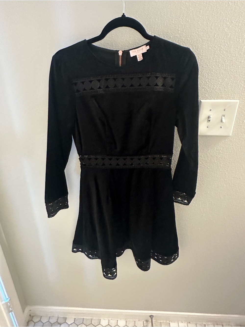 Ted Baker Black Velvet Lace Trim Women’s Dress